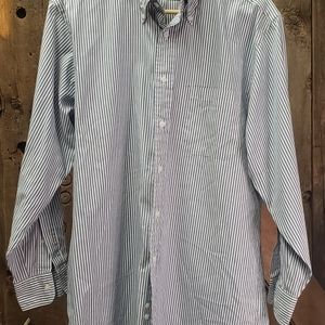 Mens Medium 15.5 Lands' End Pinstriped Button Down Shirt